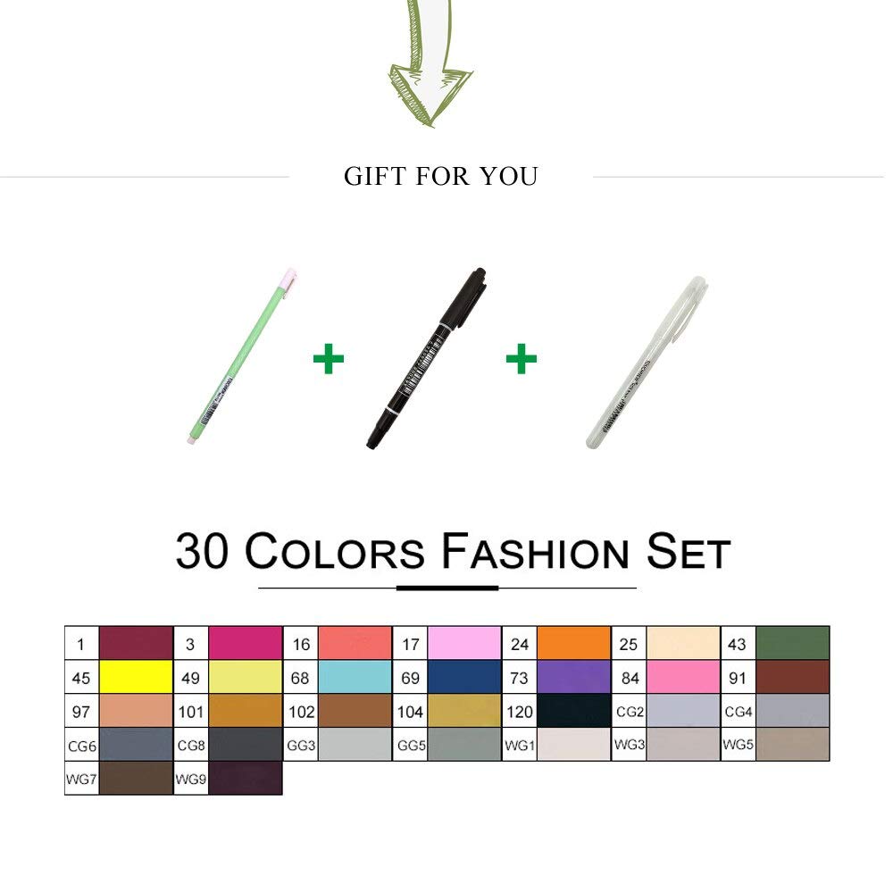 Cobaka Alcohol Markers Set - 30/40/60/80/168 Colors for Animation, Sketch, Drawing & Art | Anime Brush Pen Color Markers | Perfect for Manga, Illustration & Calligraphy (30-Color Fashion Set, Black Marker)
