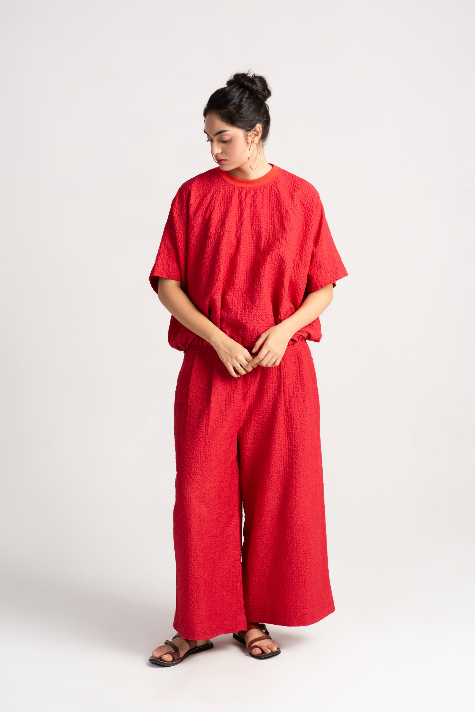 Roshan Bulbul Top Silk Check Red - Elegant Silk Blouse for Women, Perfect for Parties, Weddings & Special Occasions