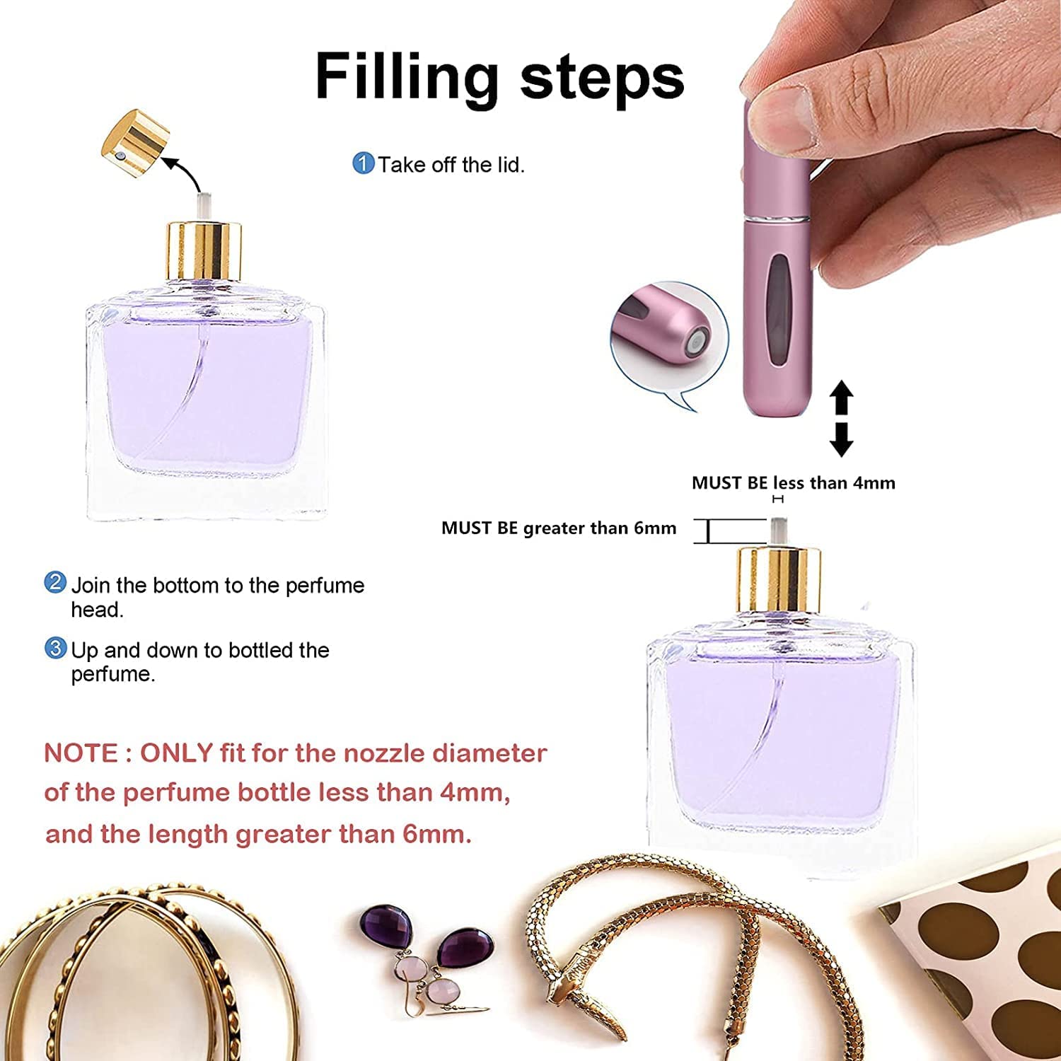 BESTAQUA 5ml Portable Mini Refillable Perfume Atomizer Bottle - 4 Pack Travel Perfume Spray Set for Women & Men, Leak-Proof Scent Pump Case for Purse, Gym Bag, Office & Vacation Travel Accessories