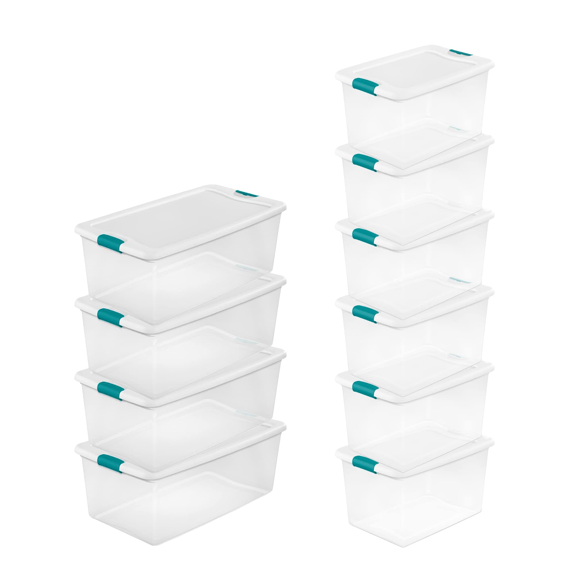 Sterilite 4-Pack & 6-Pack Latching Storage Bins with Lids - 106 Qt & 64 Qt Clear Plastic Organizing Totes for Home, Office, Garage & Closet Organization