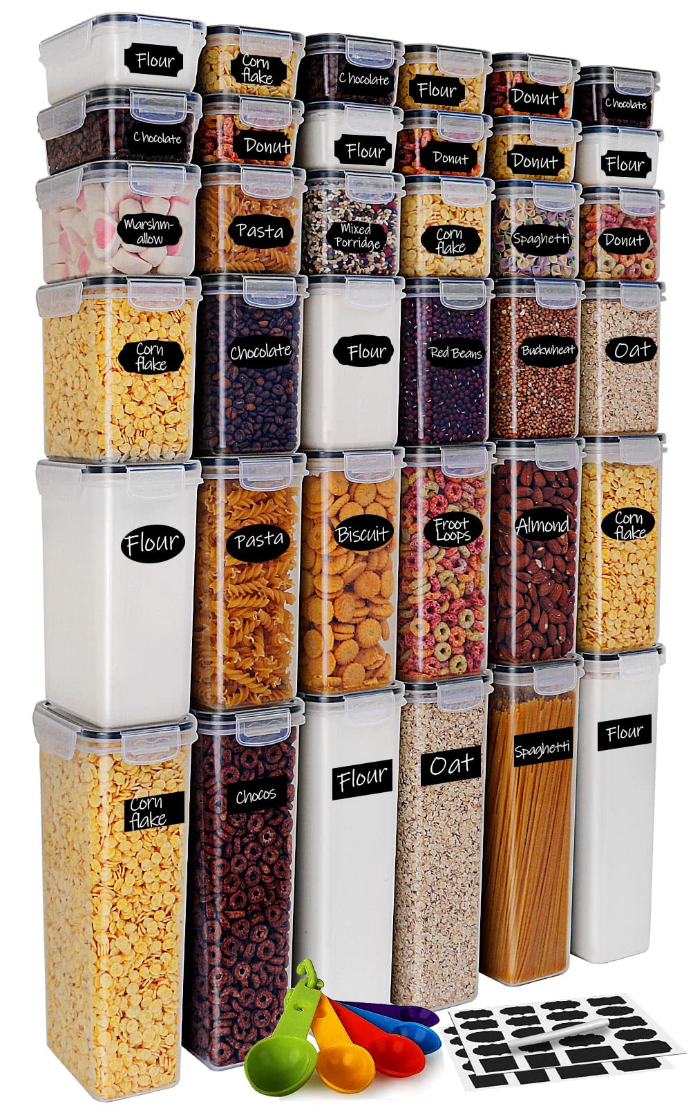 36-Piece Airtight Food Storage Containers Set - BPA Free Plastic Kitchen Containers with Lids for Cereal, Flour, Sugar & Baking Supplies - Includes Labels & Measuring Cups - Perfect for Pantry Organization & Meal Prep