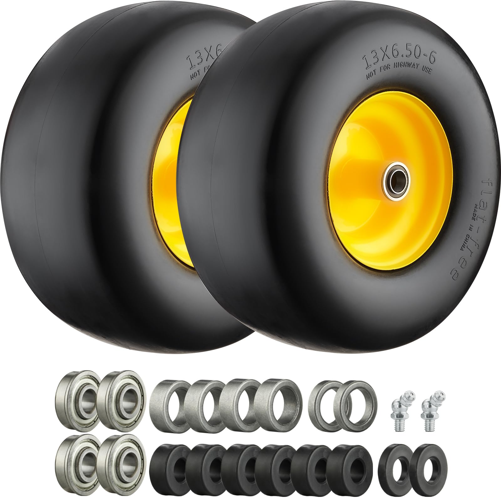 13x6.50-6 Flat Free Lawn Mower Tires - 2 Pack with 3/4