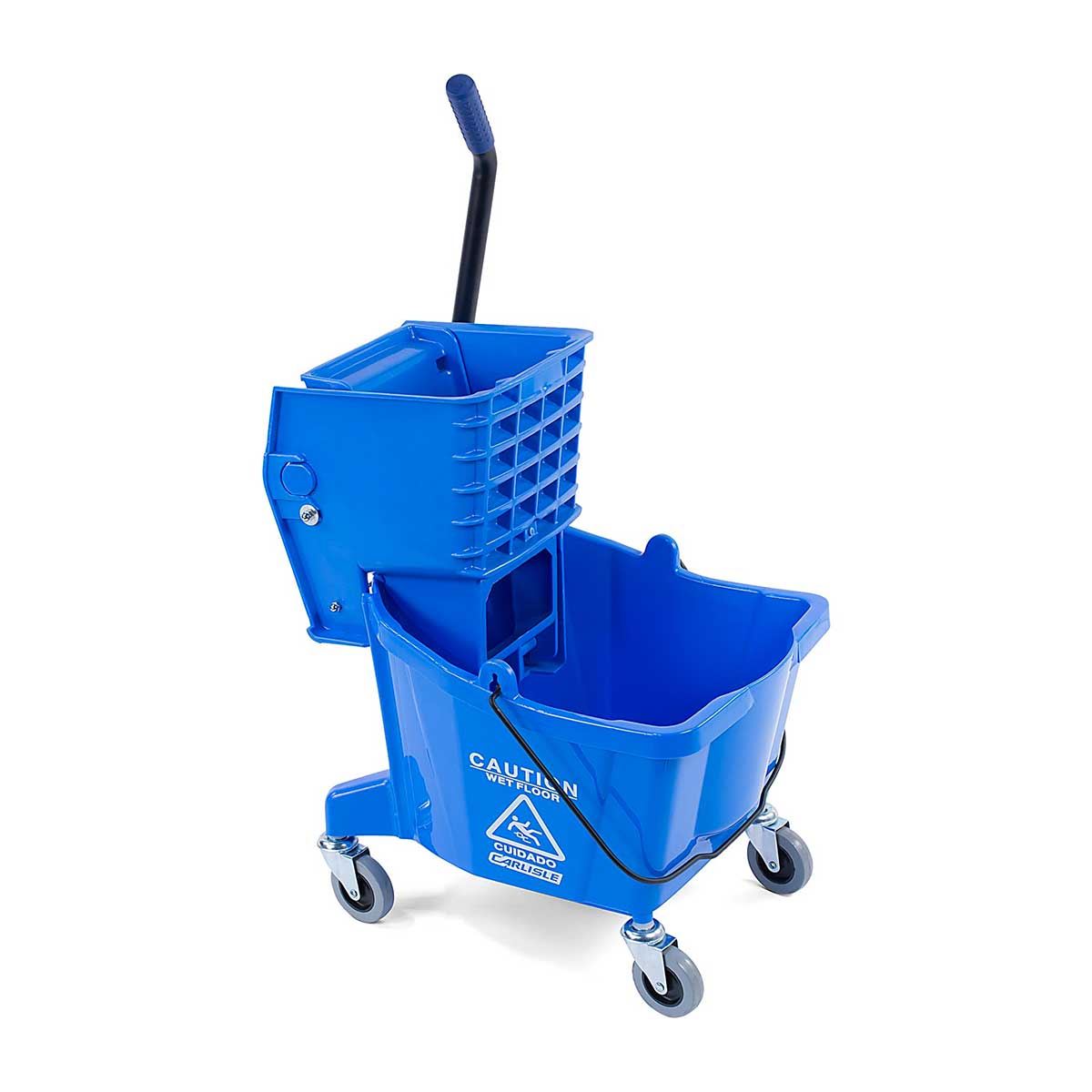 Carlisle 3690814 Flo Pac Mop Bucket with Side Press Wringer - 26 Quart Blue Commercial Cleaning Bucket for Floor Mopping in Schools, Hospitals, and Offices