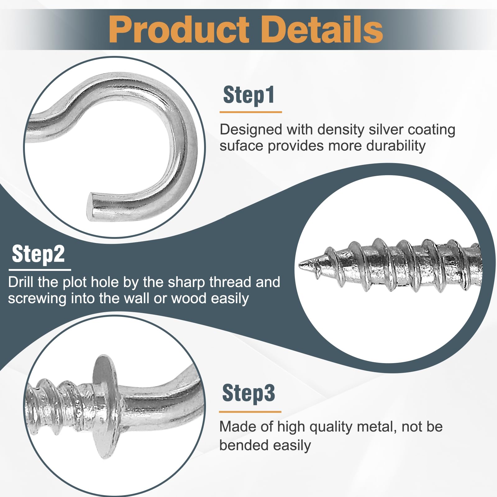 100Pcs 1/2 Inch Silver Cup Hooks - Heavy Duty Steel Screw-in Hooks with Nickel Plating for Ceiling, Wall & DIY Projects - Perfect for Hanging Plants, Lights & Home Decor