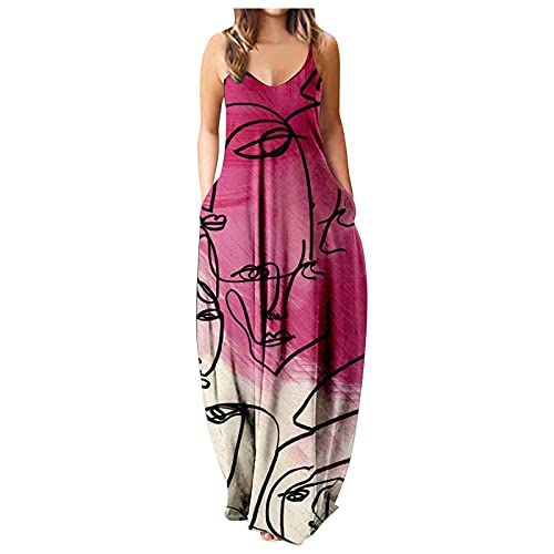 NIUQI Women's Extra Long Crew-Neck Baggy Cami Dress - Floral Summer Cotton Tank Dress for Casual Wear, Evening Out & Cozy Loungewear