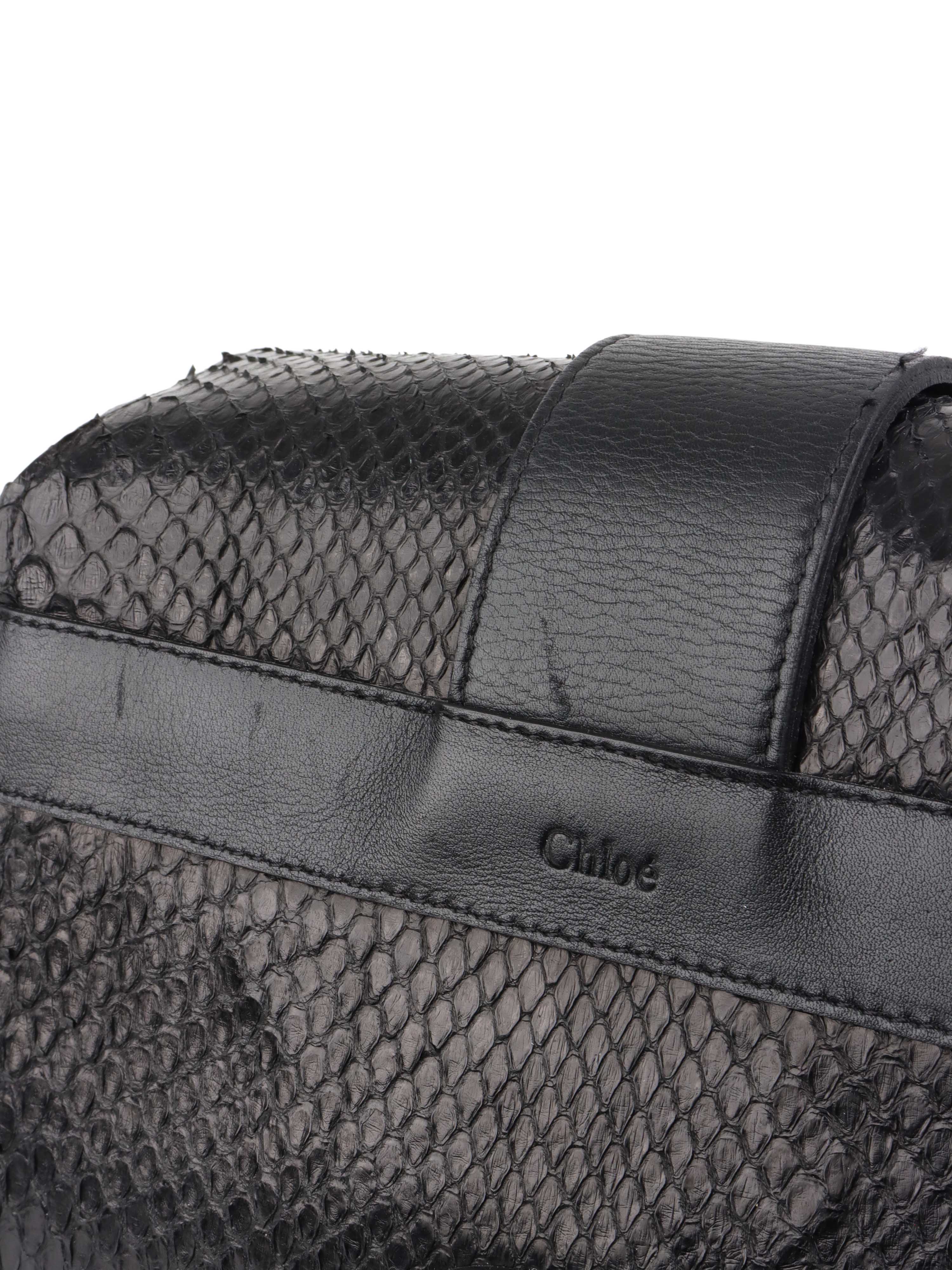 Chloe Black Python Leather Shoulder Bag for Women - Luxury Designer Handbag for Work, Travel & Evening Events