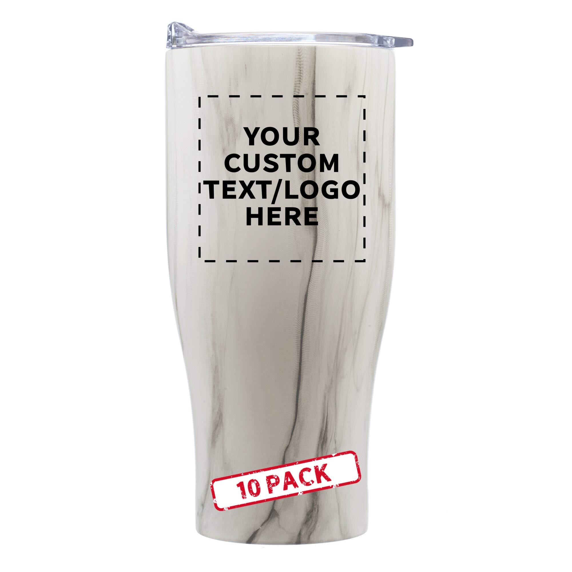Custom Stainless Steel Travel Mugs 27oz (Set of 10) - Personalized Bulk Coffee Cups with Non-Slip Grip - Vacuum Insulated for Hot & Cold Drinks - Marble Design - Perfect for Office, Camping, Gifts & Daily Use
