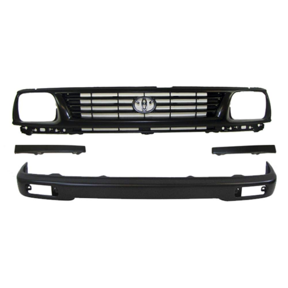 1995-1996 Toyota Tacoma DLX Extended & Standard Cab 2WD Front Bumper Face Bar with Black Grille Filler (4-Piece Set) - Perfect for Off-Roading & Truck Restoration Projects
