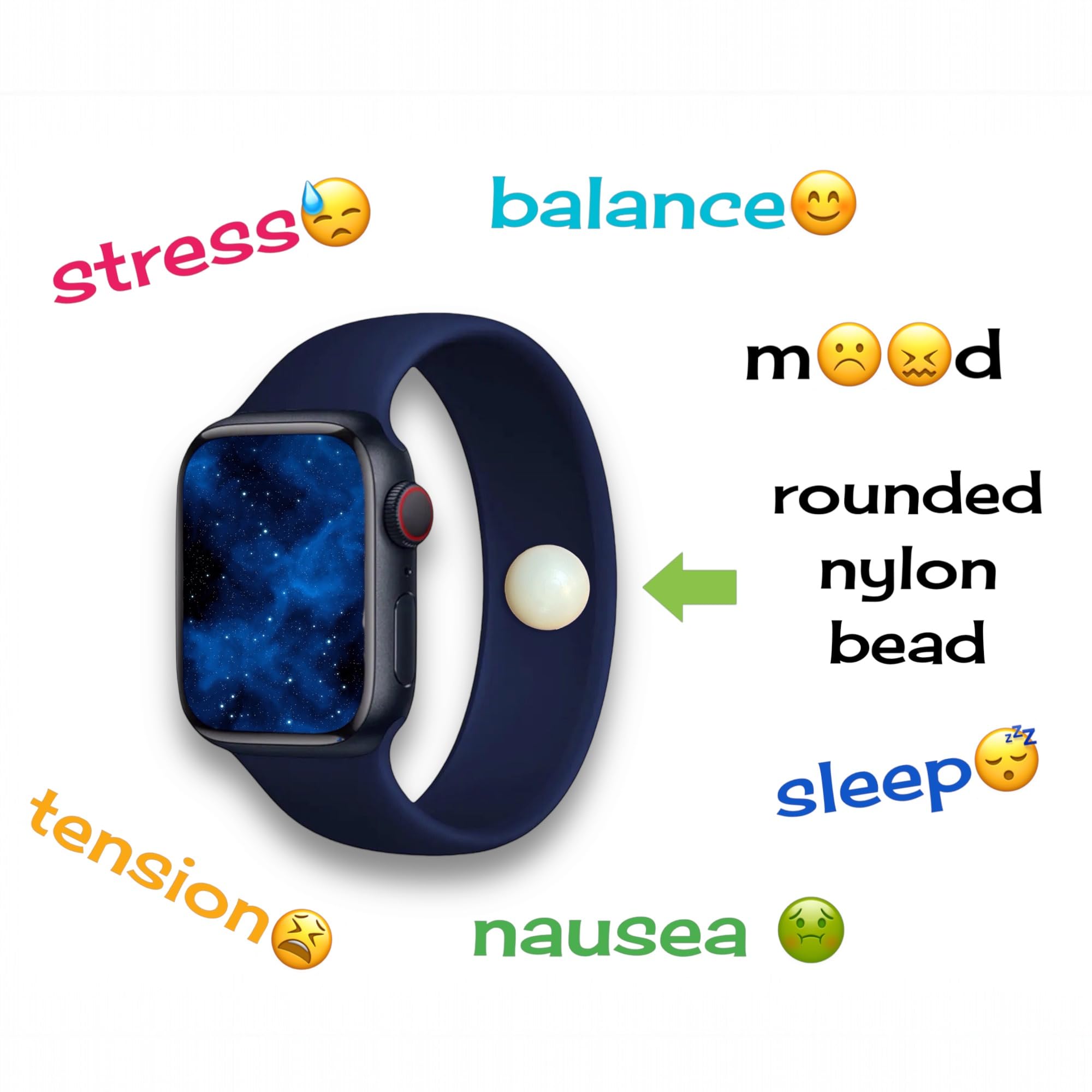 AcuBalance Acupressure Waterproof Silicone Solo Loop Strap for Apple Watch 38mm 41mm - Stress Relief, Balance & Mood Support - Comfortable Stretch Band for Workouts, Sleep & Daily Wear (Blue)