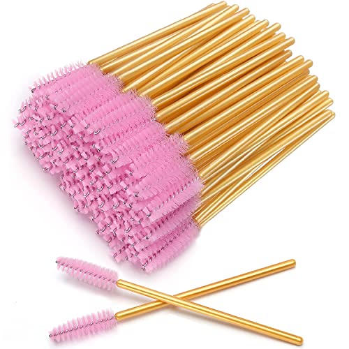 100 PCS Disposable Eyelash Brushes & Mascara Wands - Professional Eyebrow Applicator & Makeup Brush Kit (Gold-Pink) for Salon, Home & Travel Use - AKStore Cosmetic Tools