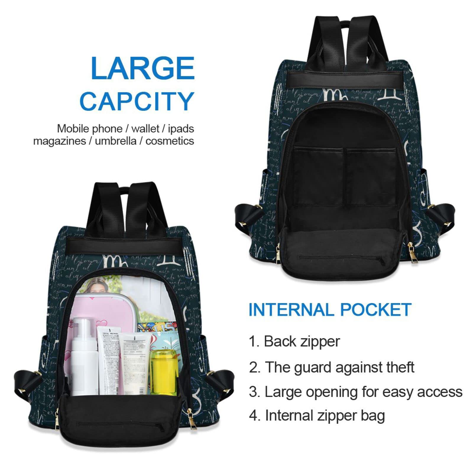 ALAZA Zodiac Signs Backpack Purse for Women - Stylish Dark Background Daypack for Travel, College, Work & Business | Perfect Shoulder Bag for Casual Use & Daily Commute