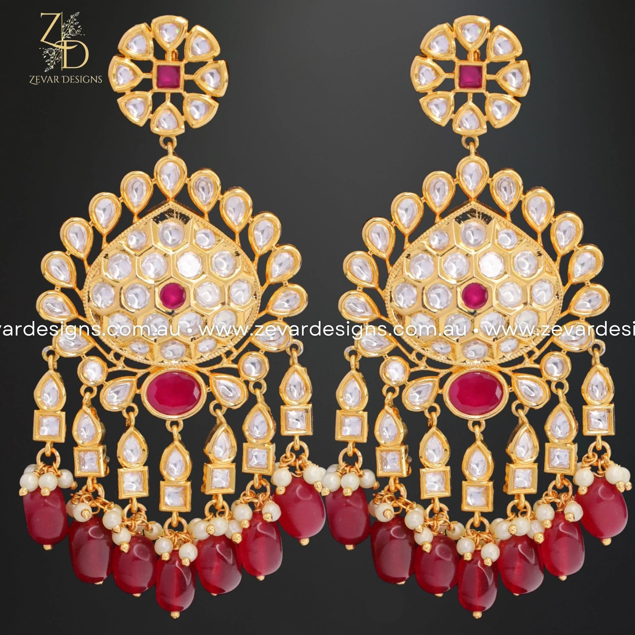 Exquisite Kundan Earrings in Vibrant Red - Perfect for Weddings, Parties & Ethnic Fashion
