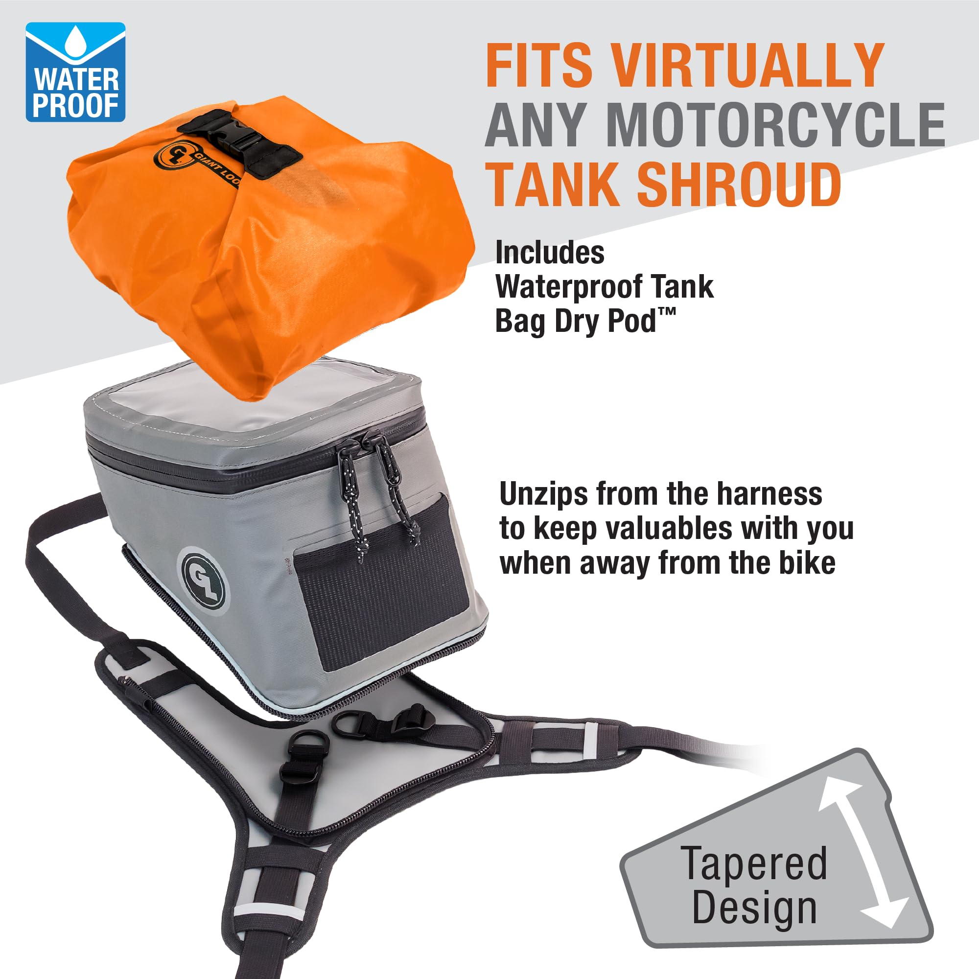 Giant Loop Fandango 8L Waterproof Motorcycle Tank Bag - Gray Dirt Bike & Adventure Accessory for Snow Bikes, Dual Sport & Off-Road Riding - Perfect for Long-Distance Travel & Outdoor Exploration
