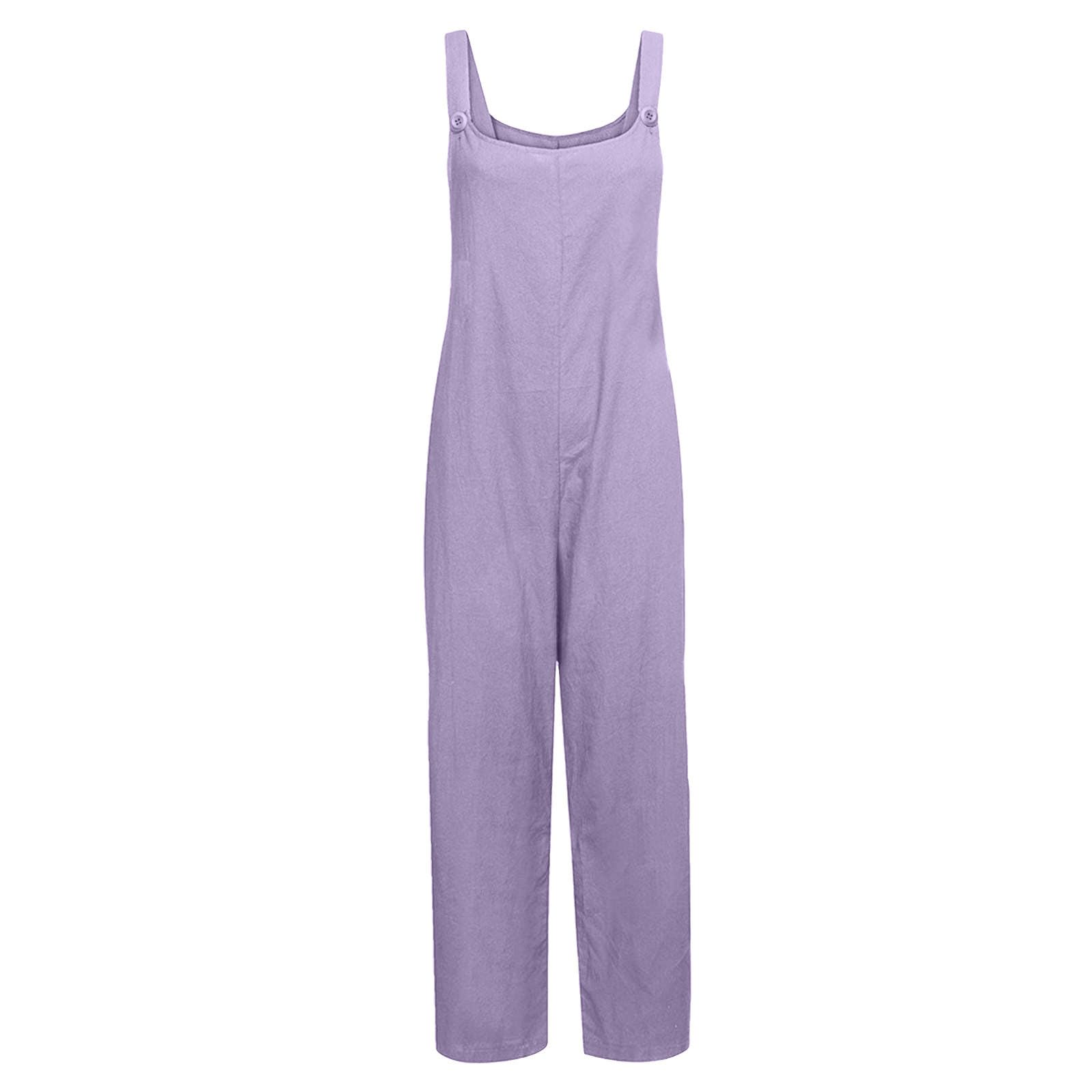 Women's Linen Jumpsuit - Solid Color Wide Leg Loose Fit Overalls for Summer | Casual Comfort Wear for Beach, Vacation & Everyday Outfits