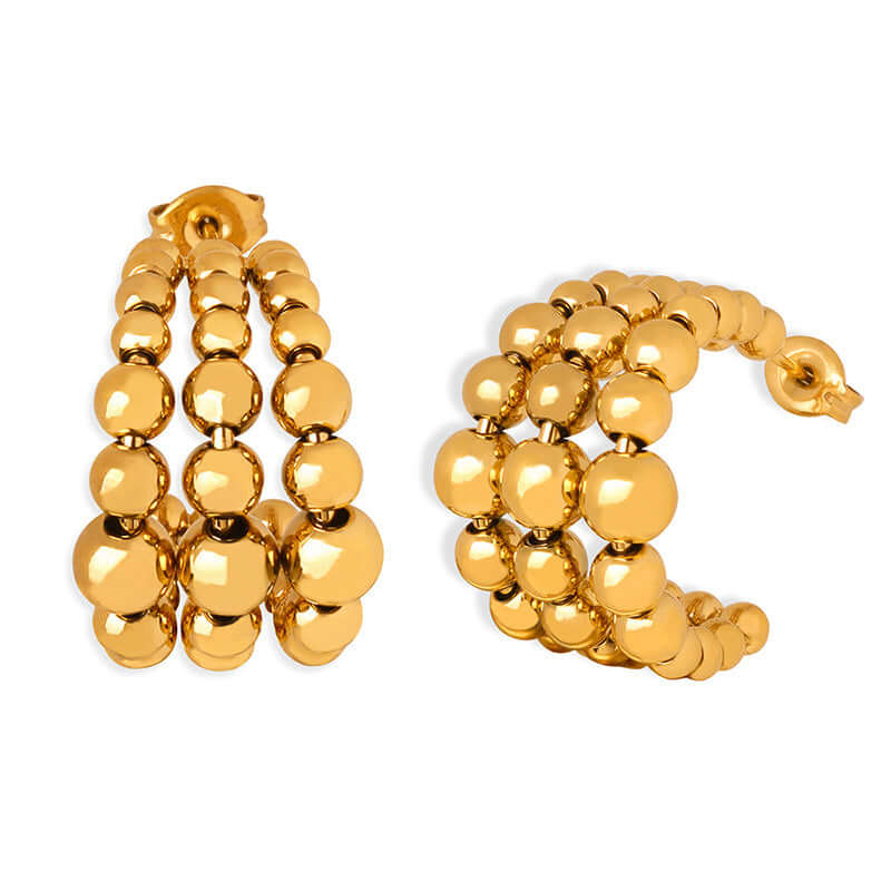 Chunky Fat C Hoop Two Tone Beaded Earrings for Women | F965 | Trendy Boho Jewelry for Parties, Weddings & Everyday Wear