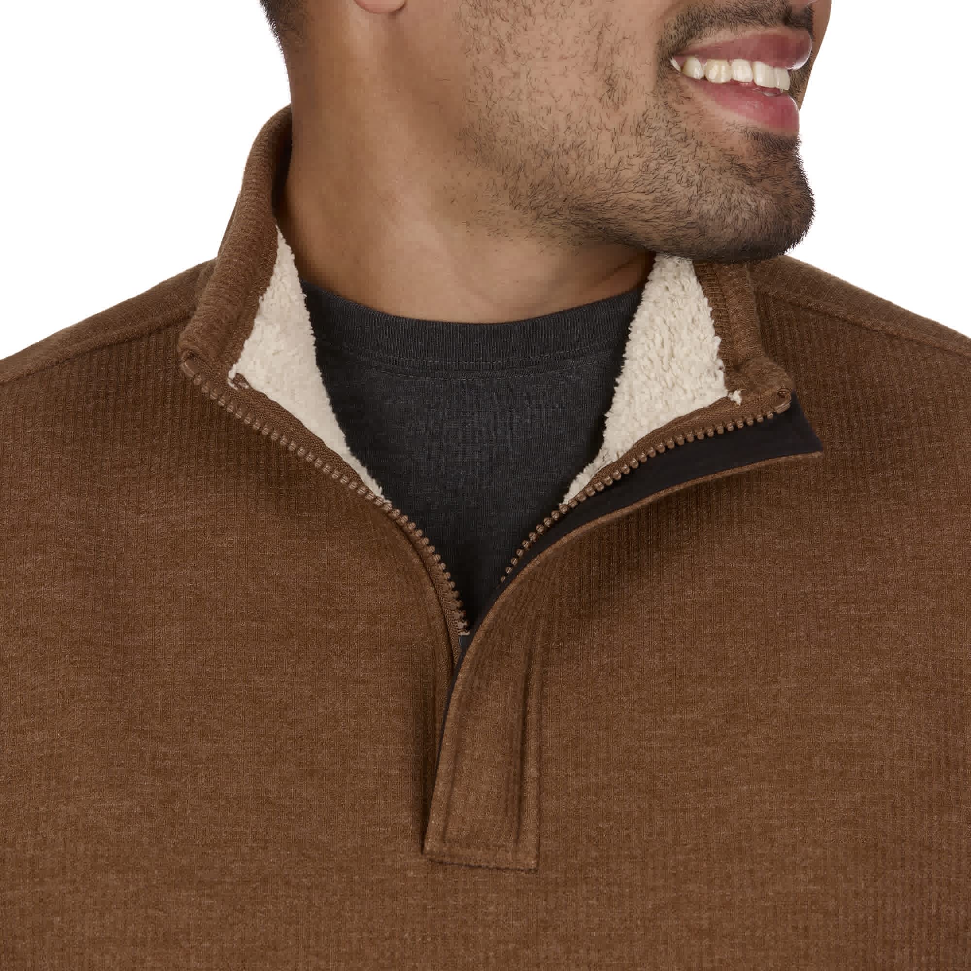 Men's Sherpa Lined Waffle Quarter Zip Mock Neck Pullover - Warm Winter Long Sleeve Shirt for Hiking, Camping & Outdoor Adventures | American Outdoorsman Collection
