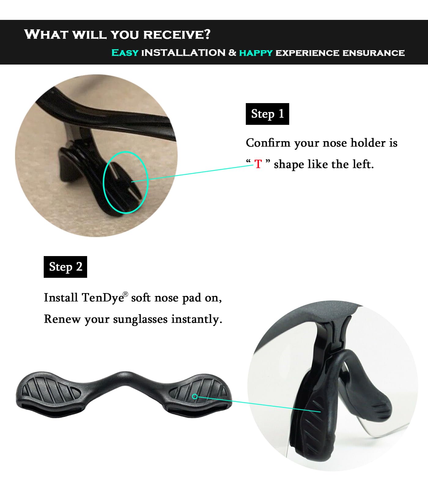 2 Pcs Replacement Nose Pads for Oakley Radar EV Path/Radar Path Sunglasses - Black Standard Fit Nose Piece - Compatible with OJ9001, OO9182, OO9183, OO9184, OO9208, OO9211, OO9333 Models - Perfect for Sports, Running & Outdoor Activities