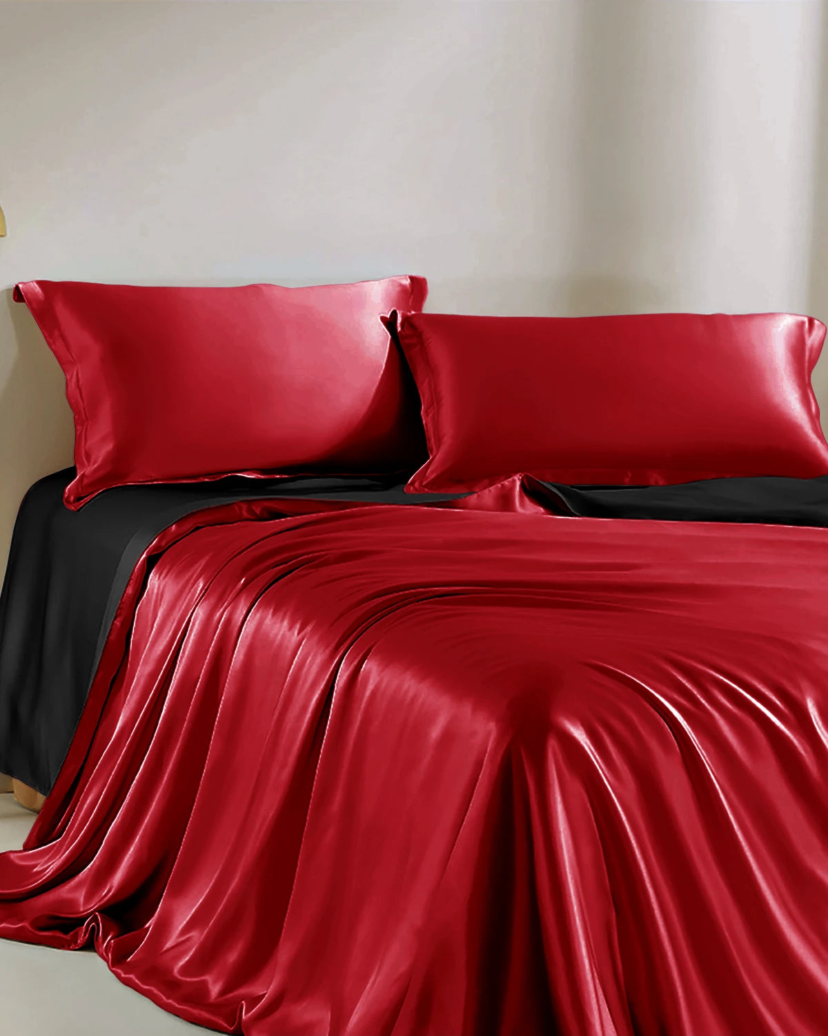 Luxury Double Color Silk Bedding Set 4-Piece - 100% Mulberry Silk Sheets & Pillowcases for Ultimate Comfort - Perfect for Master Bedroom, Guest Room, and Hotel Use