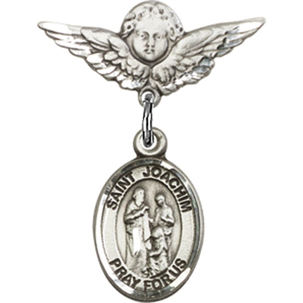 Sterling Silver Baby Badge with St. Joachim Charm & Angel Wing Pin - 7/8