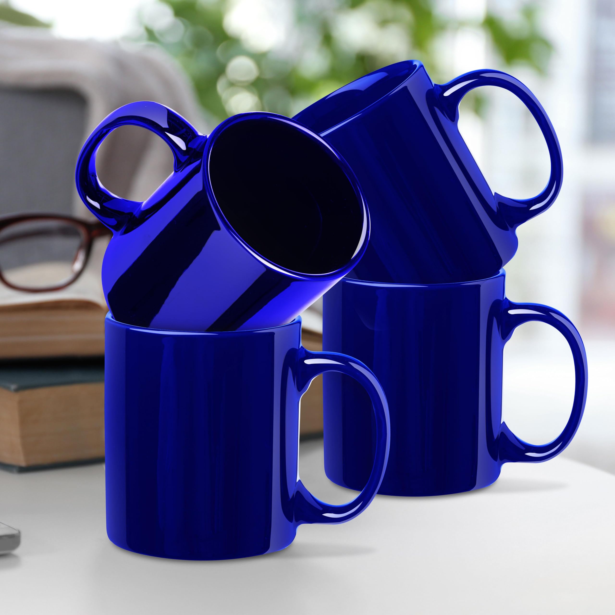 Premium 11 oz Ceramic Coffee Mugs Set of 10 - Bulk Pack for Hot & Iced Coffee, Tea, Gaming - Durable Cobalt Blue Cups for Home, Office, Cafe Use