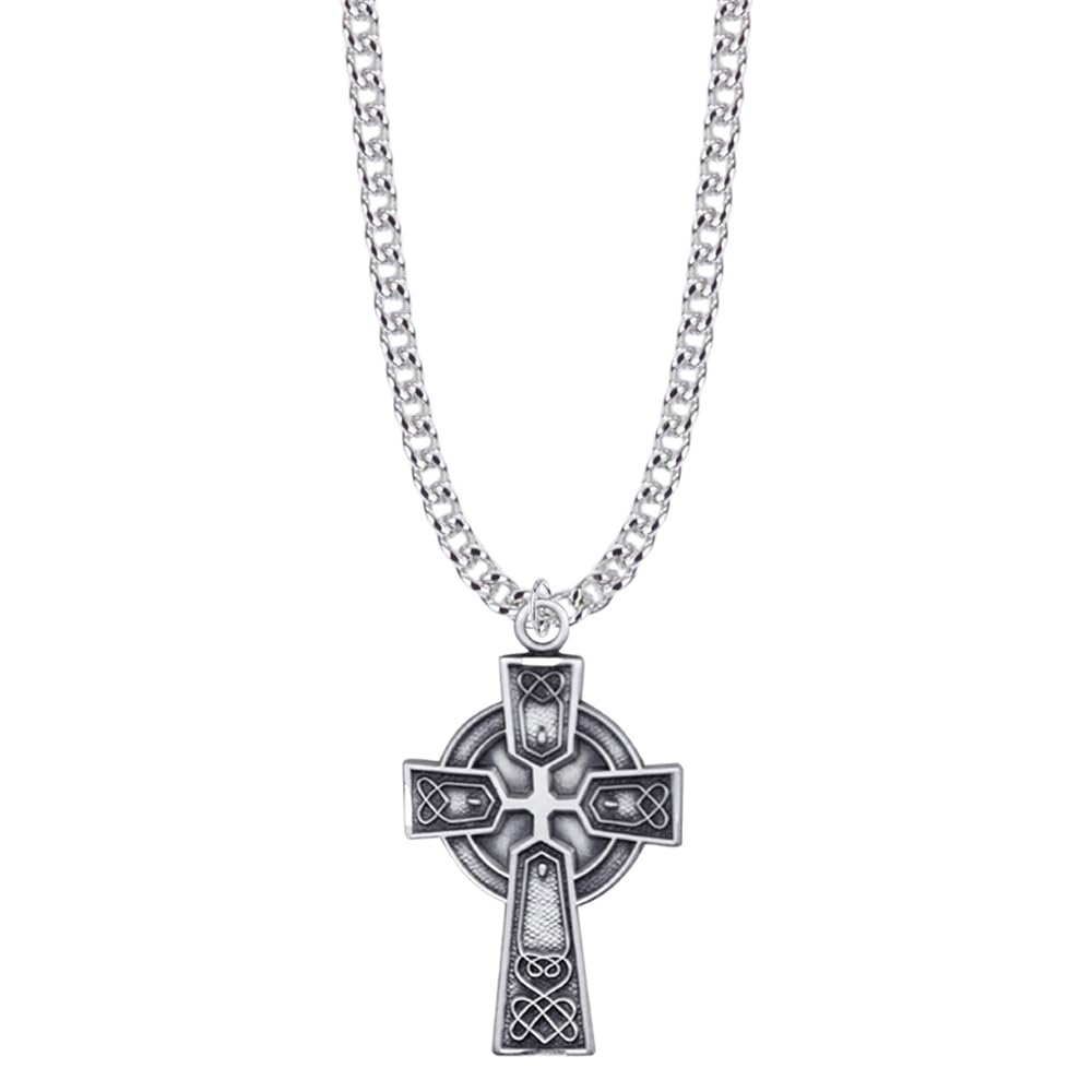 True Faith Jewelry Sterling Silver Celtic Cross Pendant Necklace - Oxidized Religious Jewelry (1 1/8 Inch) - Perfect for Church, Weddings & Spiritual Gifts