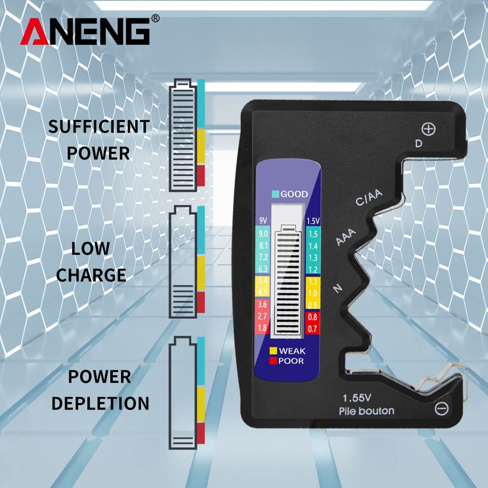 Mewmewcat LCD Battery Tester - Digital Power Index Display for C, D, N, AA, AAA, 9V & 1.5V Button Batteries - Household Battery Checker & Power Detector - Perfect for Home, Office, and Emergency Kits