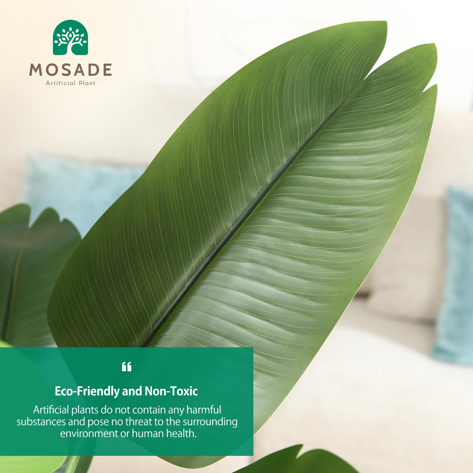 MOSADE 4FT Artificial Bird of Paradise Plant - Tall Fake Tropical Palm Tree with Woven Seagrass Basket, Realistic Faux Tree, 8 Detachable Trunks Silk Plants for Modern Home Decor, Indoor Office, Living Room, Bedroom, or Balcony - 2 Pack