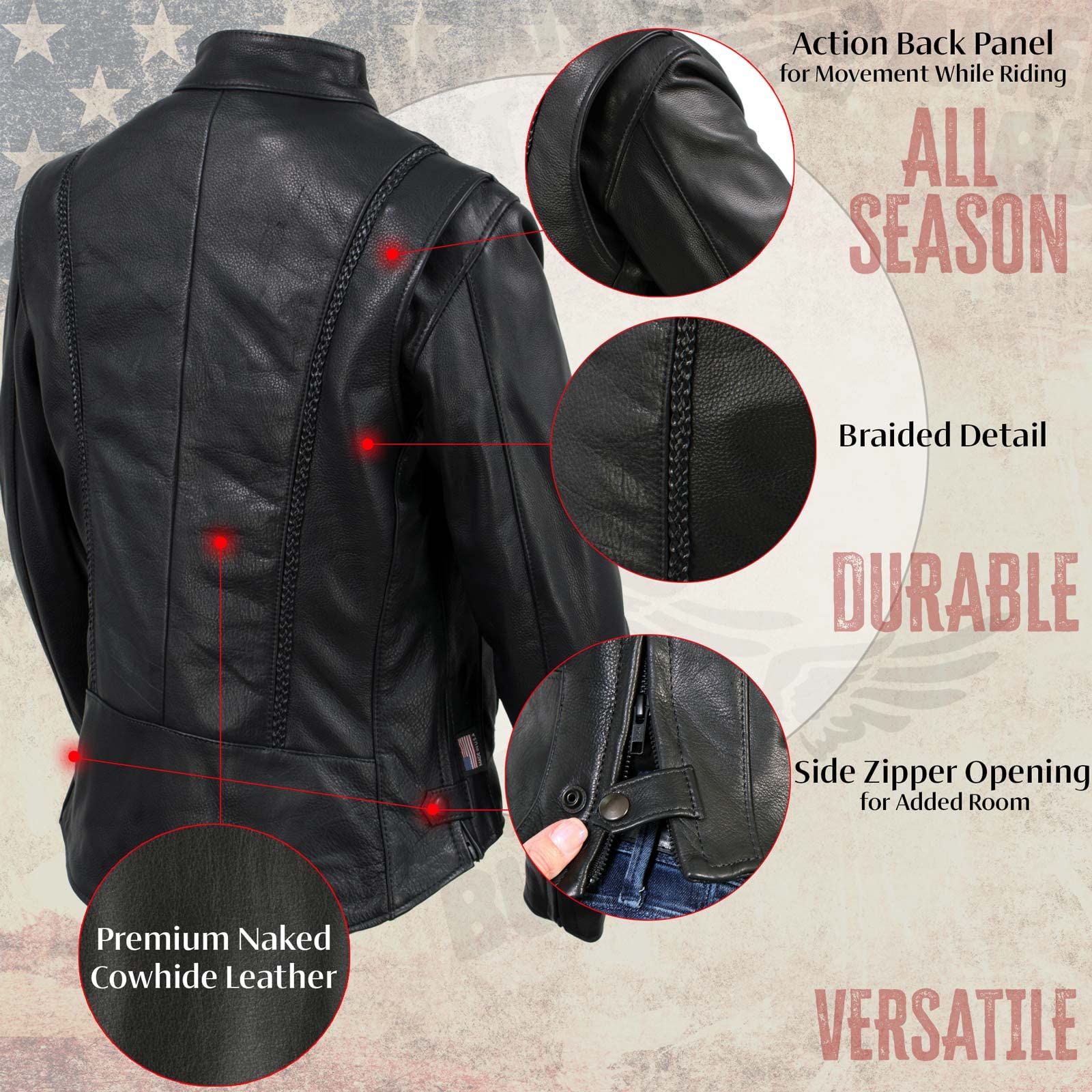 Milwaukee Leather MLJKL5002 Women's Black Premium Motorcycle Jacket - USA Made Genuine Leather Biker Jacket for Riding & Casual Wear