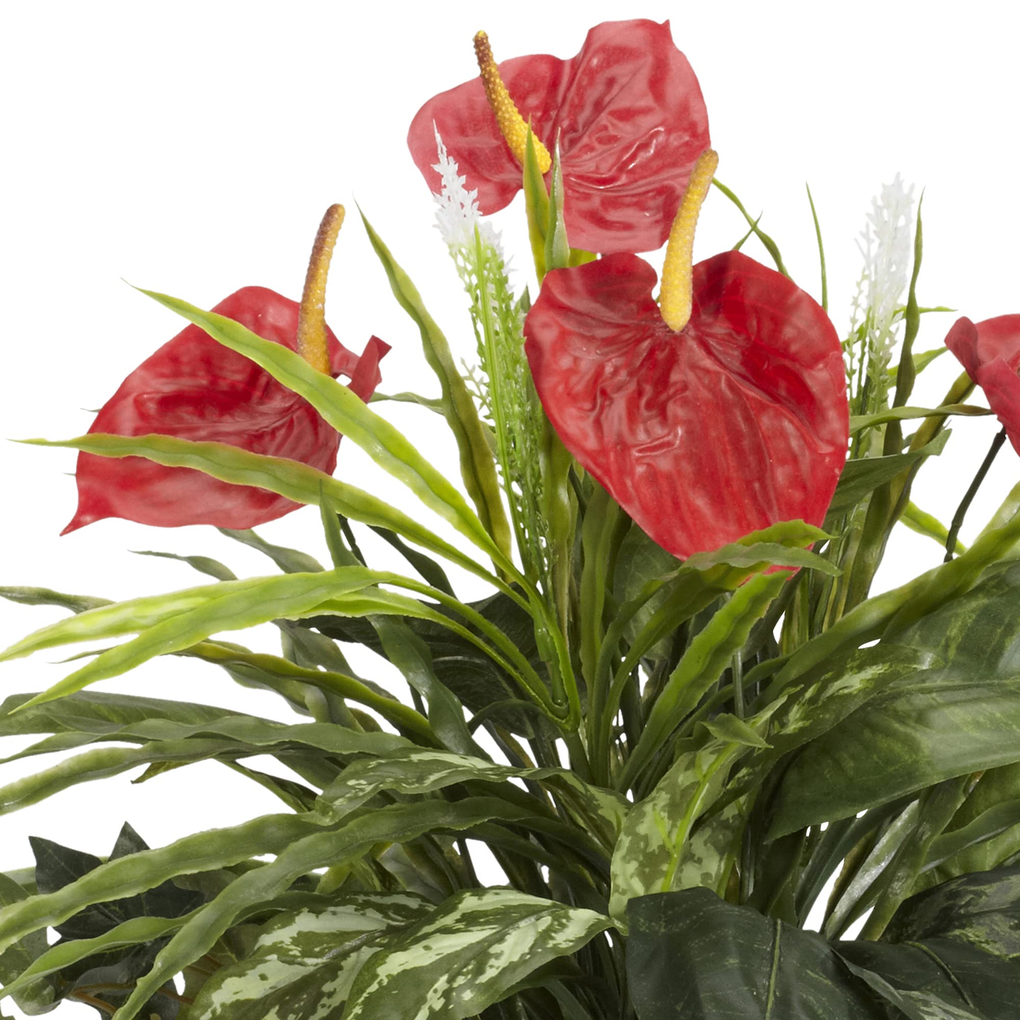 Nearly Natural Mixed Greens & Anthurium Artificial Silk Plant in Decorative Vase - Perfect for Home Office Decor, Wedding Centerpieces & Indoor Greenery