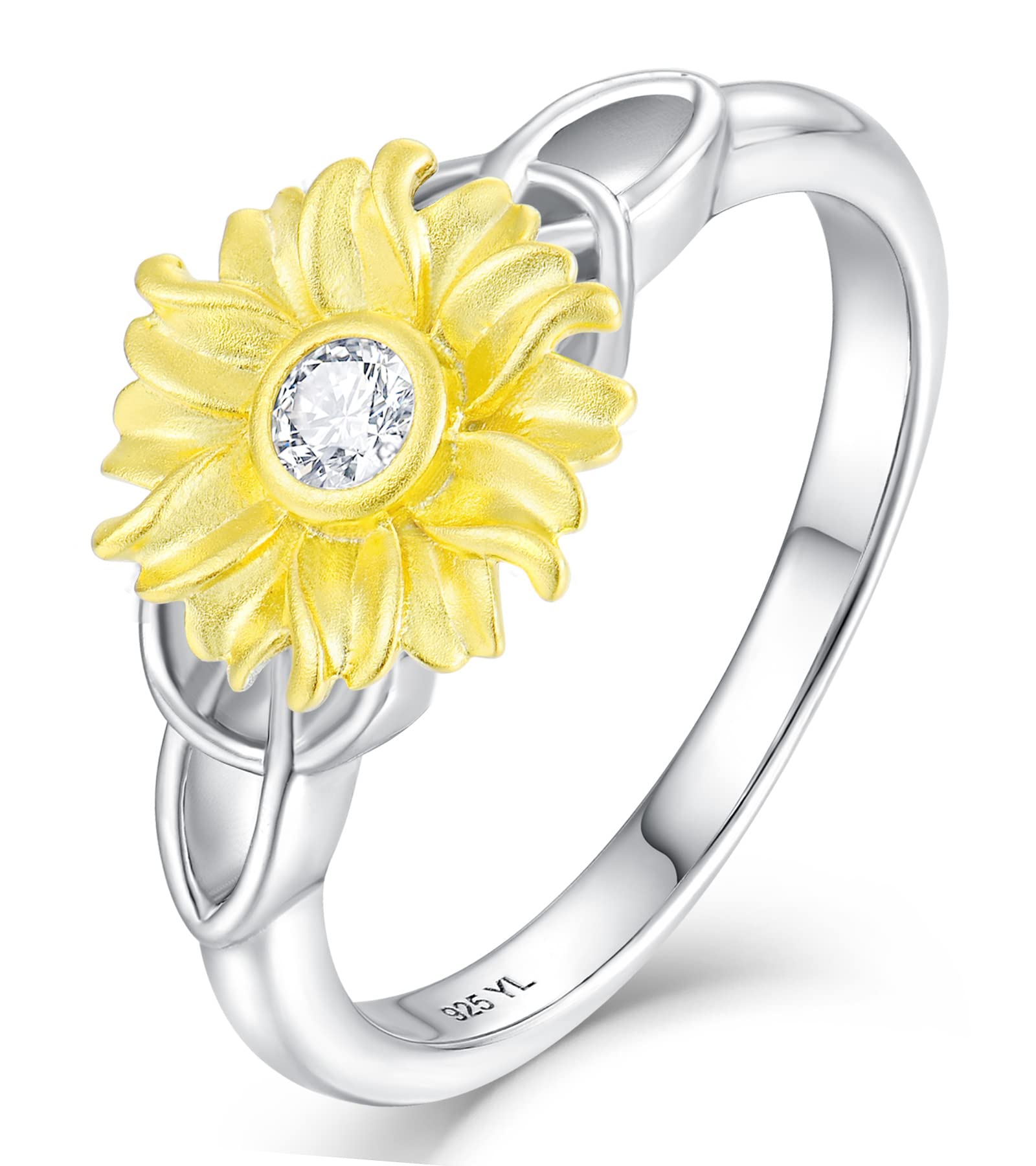 YL Sunflower Rings for Women - 925 Sterling Silver Infinity Rings with Cubic Zirconia Flower Jewelry - Perfect for Everyday Wear, Gift Giving & Special Occasions