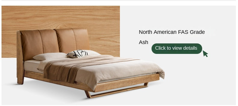 Italian Light Luxury Oak & Ash Solid Wood Leather Upholstered Suspended Bed - Elegant Master Bedroom Furniture for Modern Home Decor
