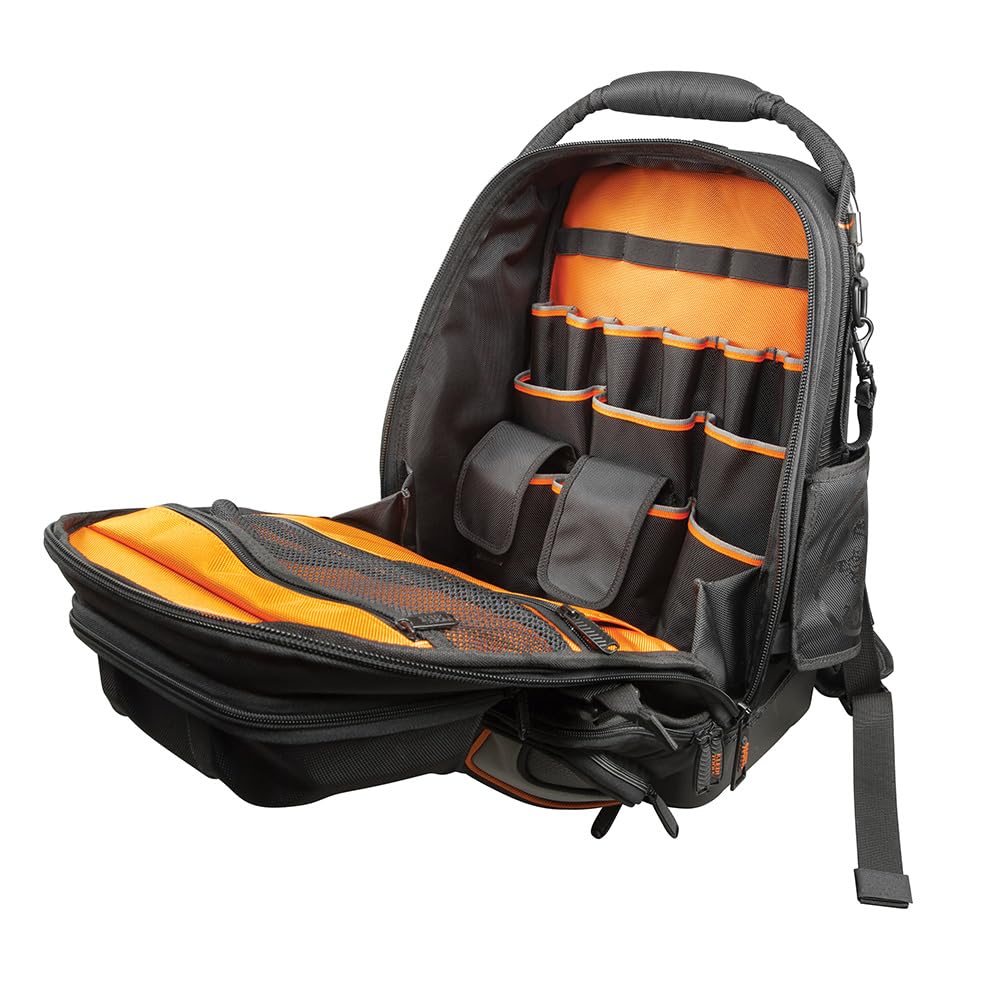Klein Tools 55485 Professional Electrician Tool Backpack - Heavy Duty 48-Pocket Organizer with Waterproof Bottom & Removable Tool Carrier - Perfect for Construction, HVAC Work & Home DIY Projects