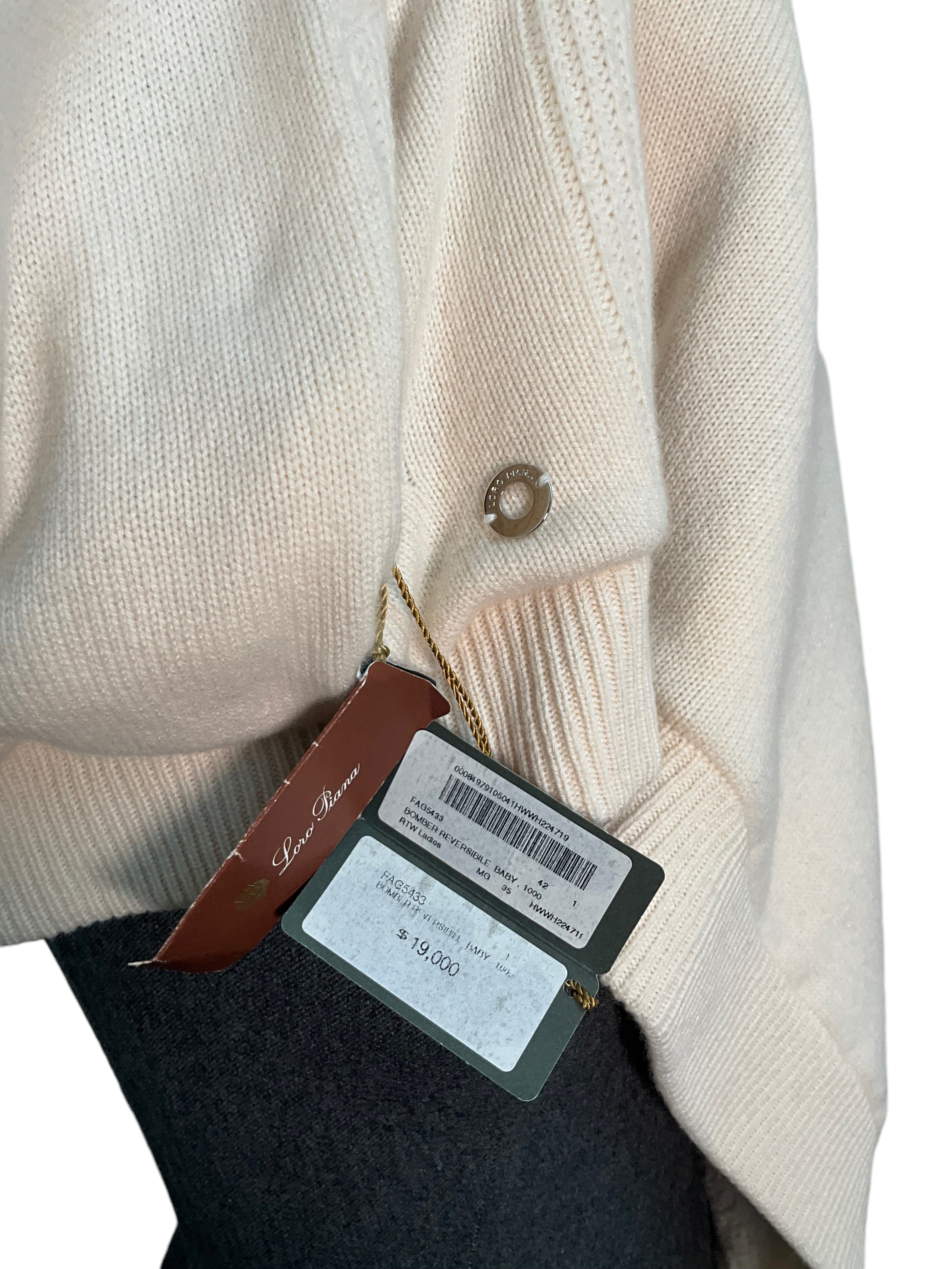 LORO PIANA Baby Cashmere Mink Fur Reversible Bomber Jacket - Size M NWT | Luxurious Winter Coat for Women, Soft Cashmere Blend, High-End Fashion Outerwear | Perfect for Cold Weather, Travel & Upscale Events