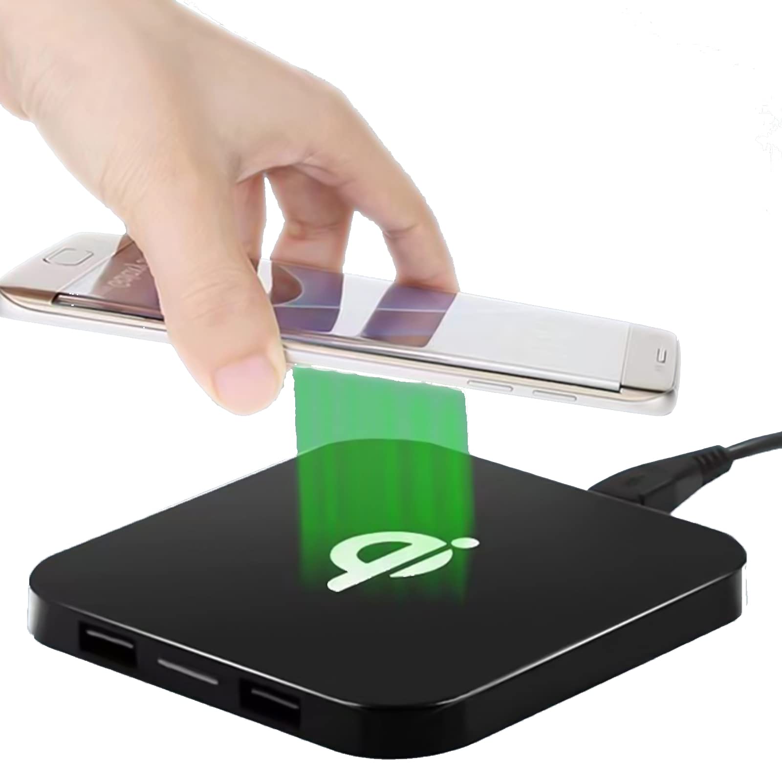 Qi-Certified Fast Wireless Charger with 2 USB Ports - 3-in-1 Desktop Charging Station for iPhone, Samsung & Android Phones - Simultaneous Charging for Phone, Watch & Earbuds - Perfect for Office, Bedside & Travel (Black)