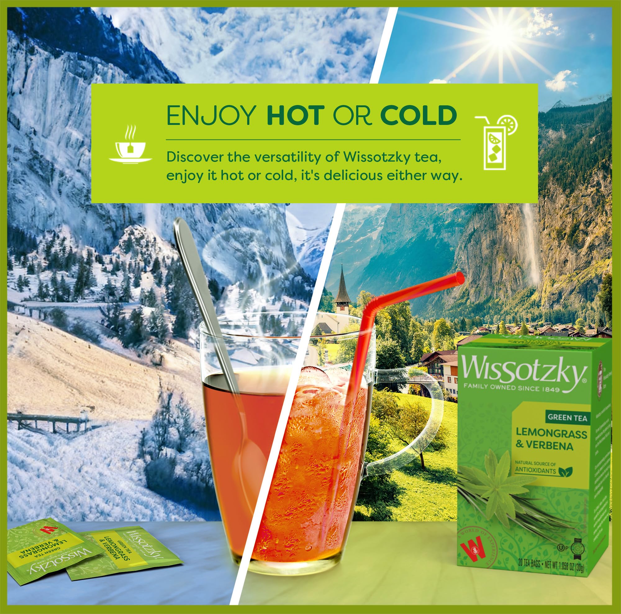 Wissotzky Lemongrass & Verbena Green Tea Bags - 20 Count | Antioxidant-Rich Herbal Tea with Soothing Citrus Aroma | Perfect for Relaxation, Afternoon Boost & Detox | Refreshing Caffeine-Free Beverage for Home or Office