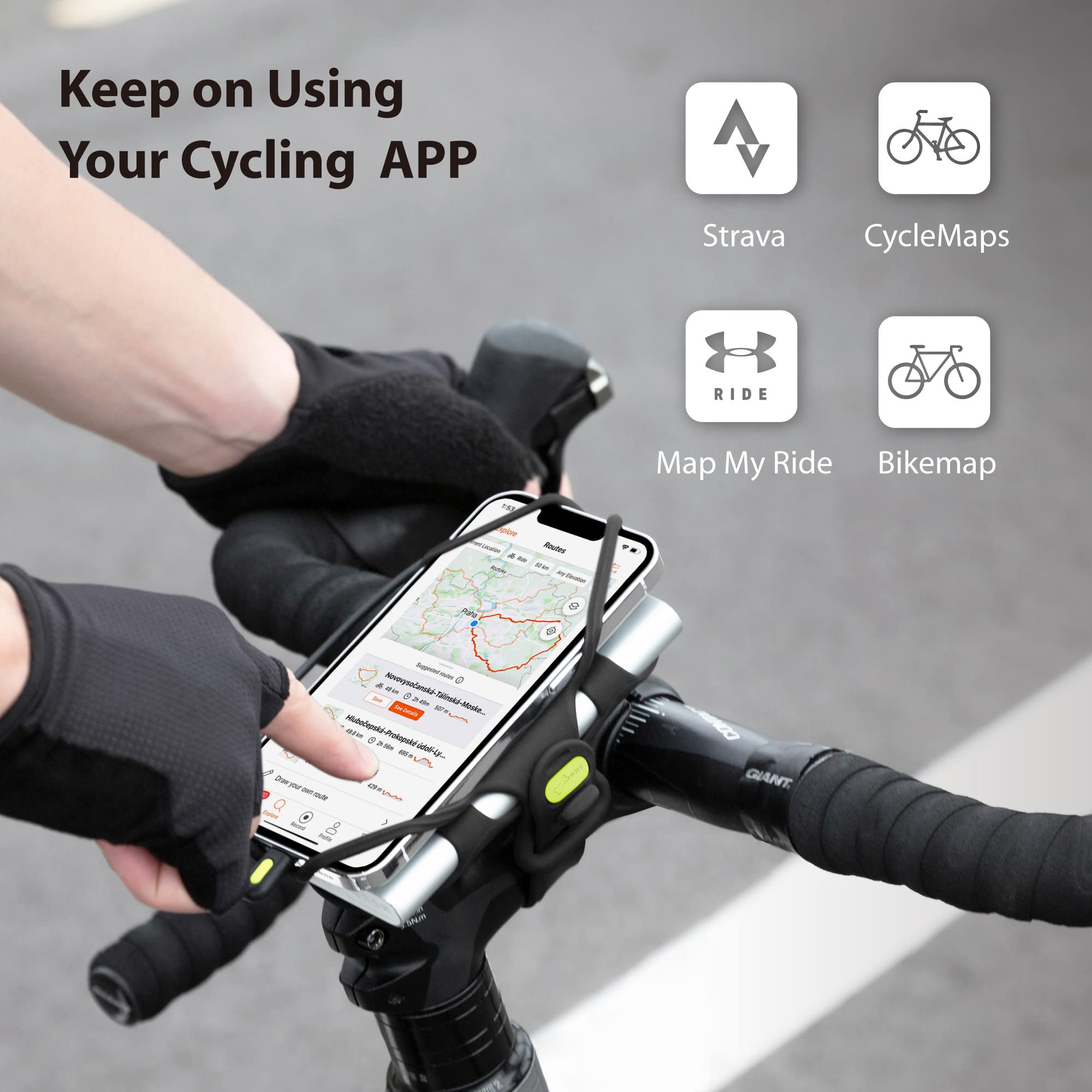 Bone Bike Tie Pro Pack 2 - Universal 2-in-1 Bike Phone Mount & Charger Holder for iPhone 13/12/11 Pro Max, Samsung S20/S21 - Fits 4.7