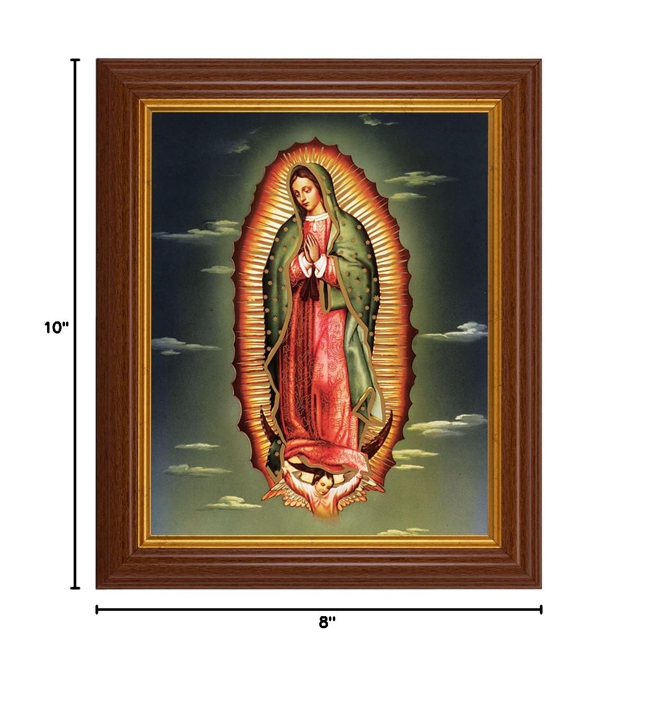 Our Lady of Guadalupe Framed Wall Art - Large Traditional Dark Walnut Fluted Frame with Gold Beaded Edge - Catholic Home Decor for Living Room, Bedroom & Prayer Space