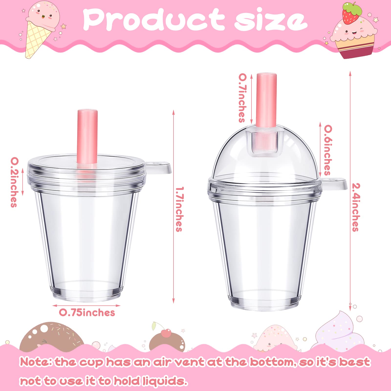 24-Piece Mini Coffee Cup Keychain Set - 1.7 x 2.4 Inch Dollhouse Accessories with Lids - Tiny Ice Cream & Frappuccino Cups for DIY Crafts, Doll Food, and Miniature Home Decoration - Perfect for Dollhouse Scenes, Gift Wrapping, and Party Favors