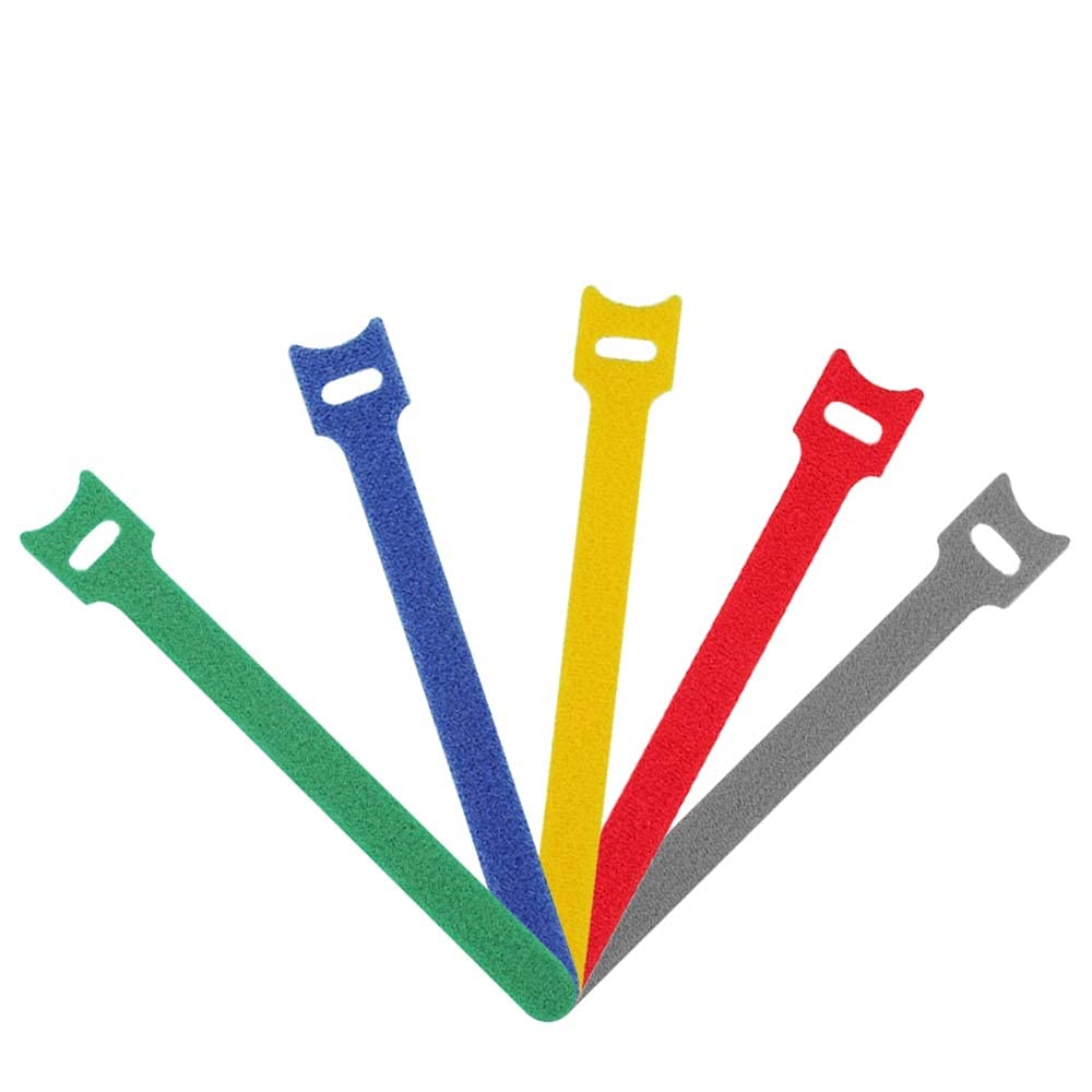 XFentech Reusable Cable Ties - 50 Pack Colorful Hook and Loop Cable Straps (Red, Green, Blue, Yellow, Grey) for Organizing Wires, Cords, and Home Office Setup