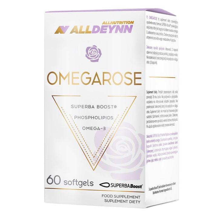 Allnutrition AllDeynn OmegaRose 60 Softgels - Premium Omega-3 Fish Oil Supplement for Heart, Brain & Joint Health - Supports Cognitive Function & Healthy Skin - Ideal for Daily Wellness Routine