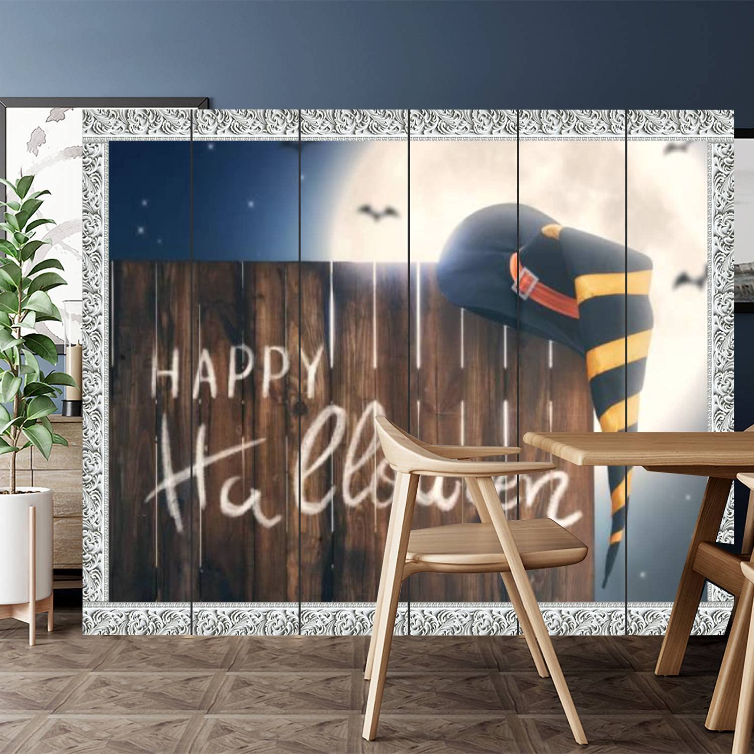 6 Panel Canvas Room Divider Screen - Wooden Fence Window Style Privacy Partition for Home, Office, Bathroom & Pool Areas | Perfect for Creating Private Spaces in Studios, Dorms and Outdoor Events