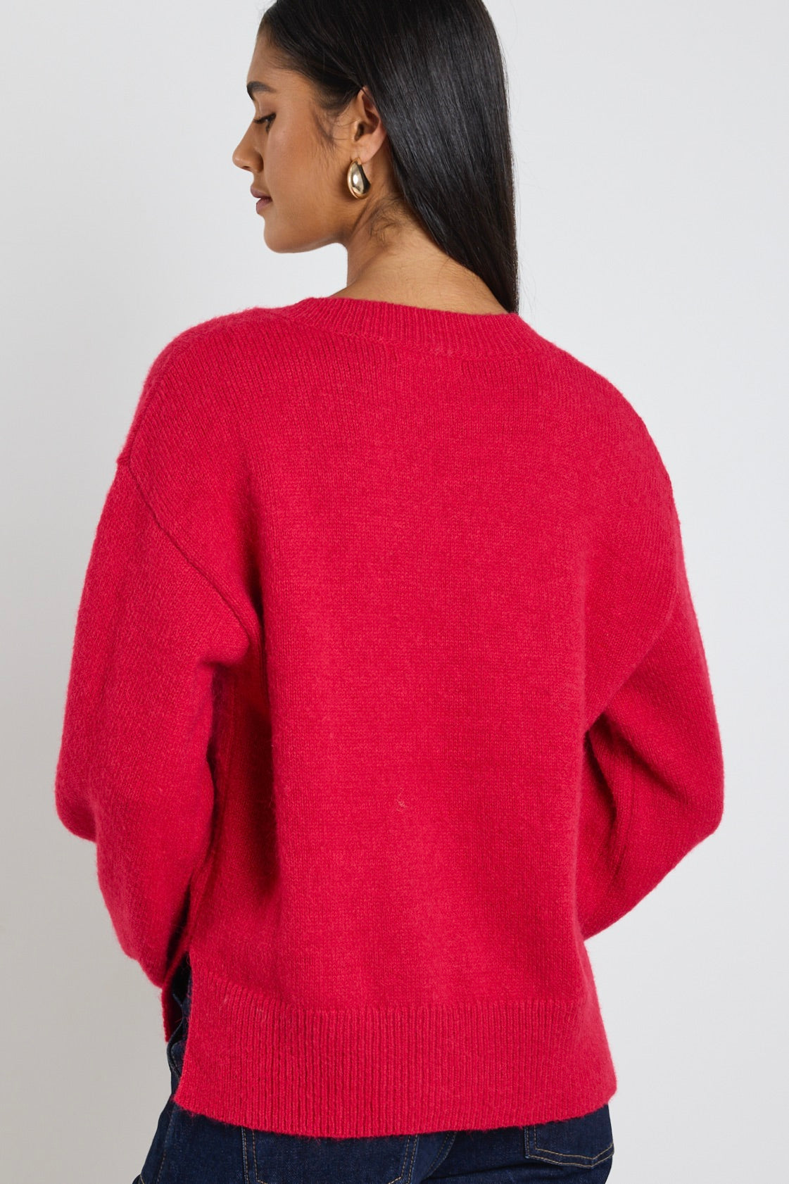 Harvest Red V-Neck Knit Sweater for Women - Soft & Cozy Pullover - Perfect for Fall & Winter Outfits, Casual Wear & Layering