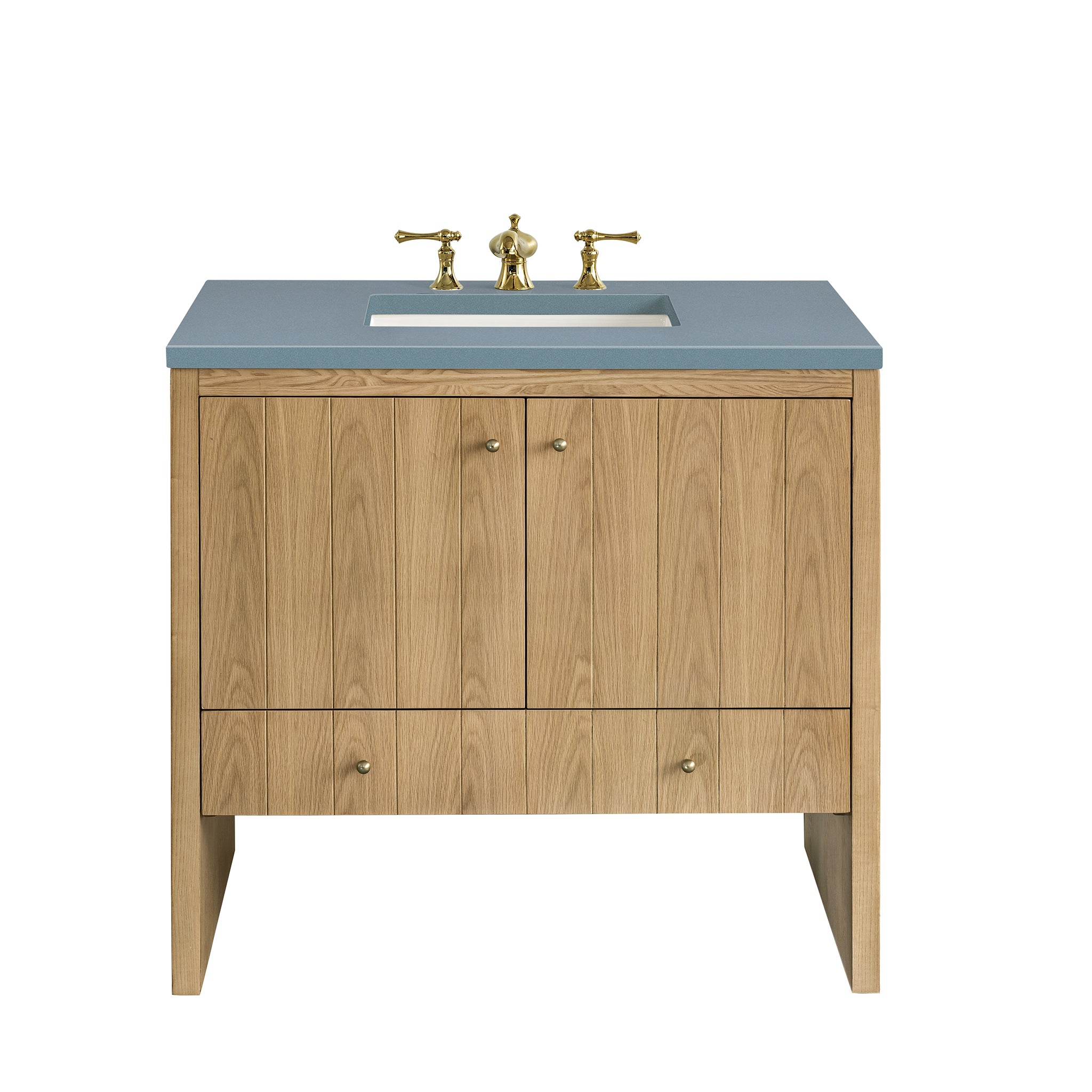 Hudson 36 Inch Single Bathroom Vanity with Light Natural Oak Finish & 3CM Calacatta Blue Quartz Top - Perfect for Modern Home Bathroom Remodeling and Spa-Style Decor