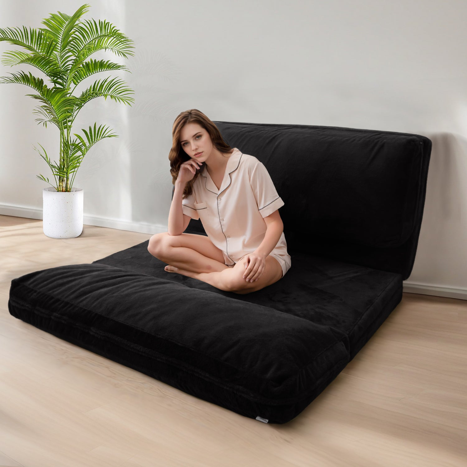 MAXYOYO Bean Bag Folding Sofa Bed - Extra Thick Floor Mattress with Washable Faux Fur Cover | Perfect for Living Room, Bedroom, Dorm & Game Room Lounging