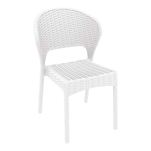 Pemberly Row Contemporary Resin Wicker Look Patio Dining Chair - White Outdoor Furniture for Garden, Poolside & Backyard Dining