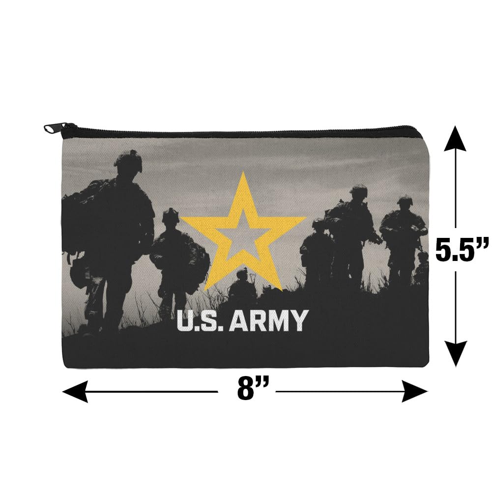 U.S. Army Logo Soldier Silhouette Cosmetic Bag - Military Themed Makeup Organizer Pouch for Travel, Gym & Everyday Use