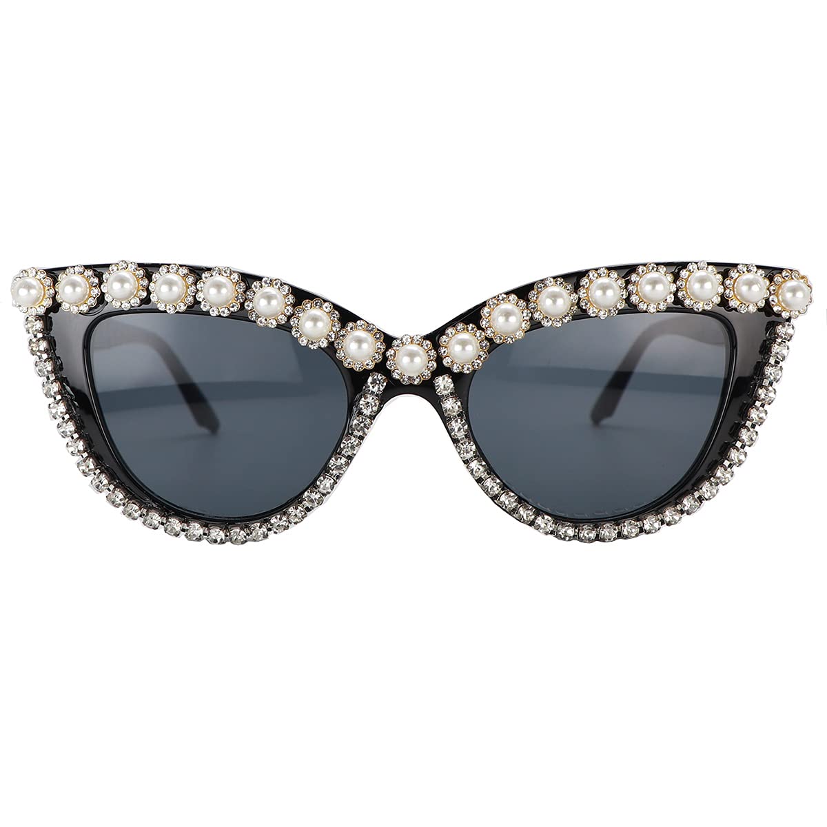 Stylish Oversized Cat Eye Sunglasses for Women - Rhinestone & Pearl Embellished Plastic Frame - Perfect for Beach, Summer Outfits & Fashion Accessories