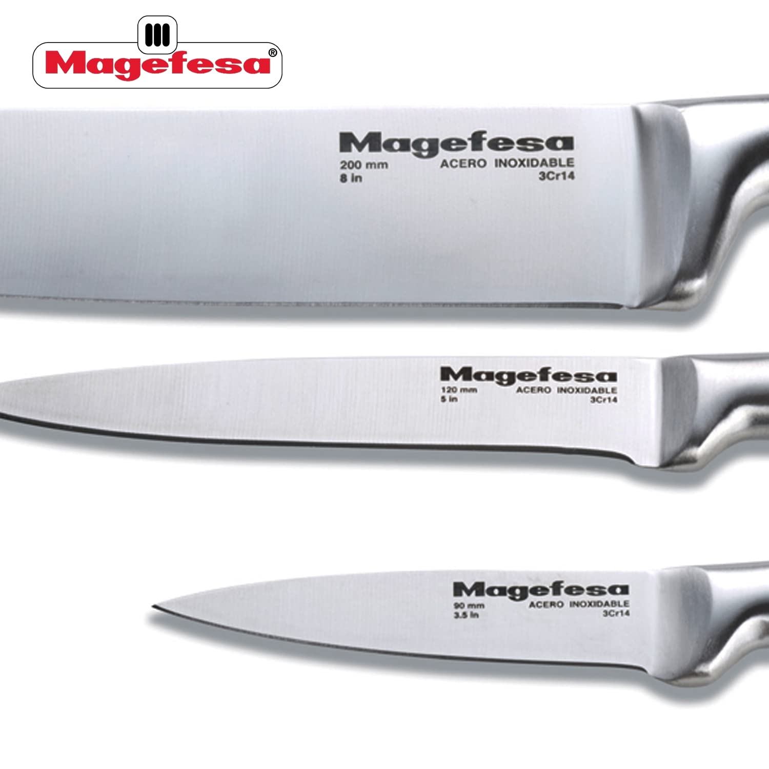 **MAGEFESA PRISMA - 3-Piece Kitchen Knives Set, Ultra-Sharp 3Cr14 Stainless Steel Blades, Precision Edge, Ergonomic Handle, Dishwasher Safe – Perfect for Chopping, Slicing, and Dicing in Home Kitchens**
