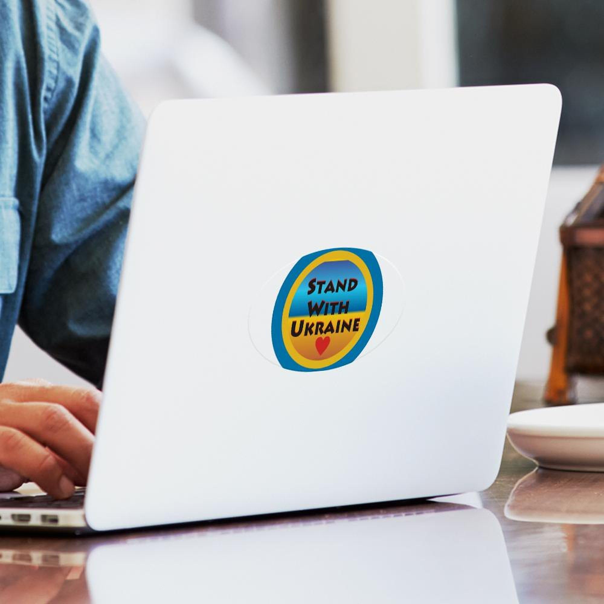Stand with Ukraine Sticker - Oval Car Bumper Decal for Cars & Laptops