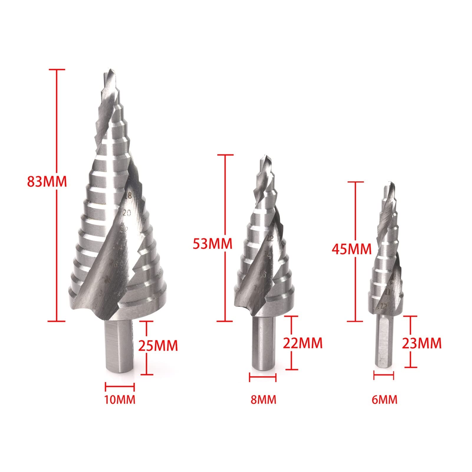 High-Speed Steel (HSS 6542) Step Drill Bits 4-20mm - 2pcs Set for Metal, Wood & Plastic - Spiral Groove & Triangular Handle for Smooth Drilling - Perfect for DIY, Construction & Electrical Work